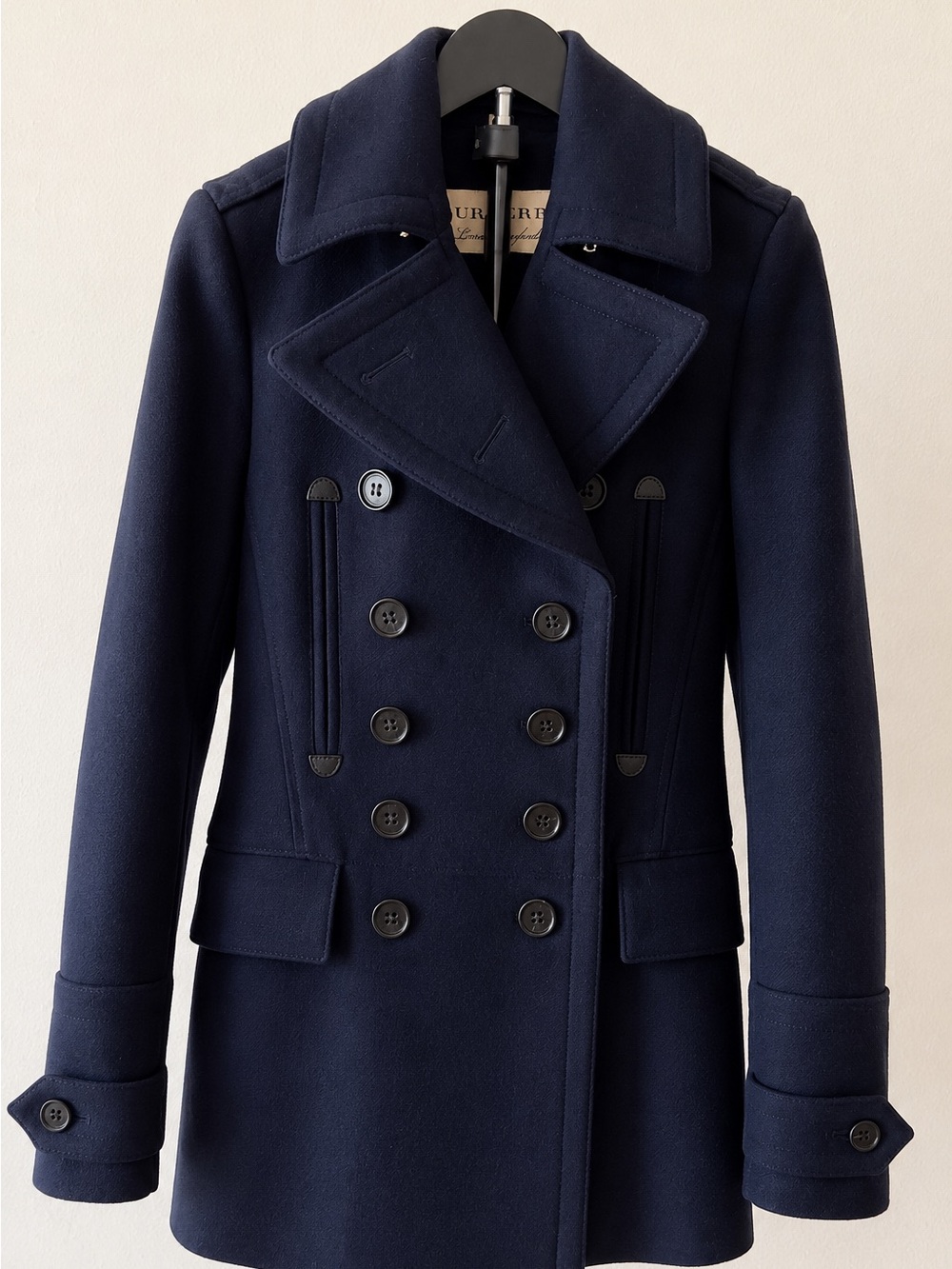 Burberry Navy Double-Breasted Wool Peacoat